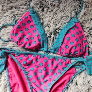 Triangle Bikini Set- Neon pink and blue